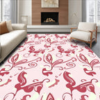 Pink Floral Swirl Abstract Design Rug