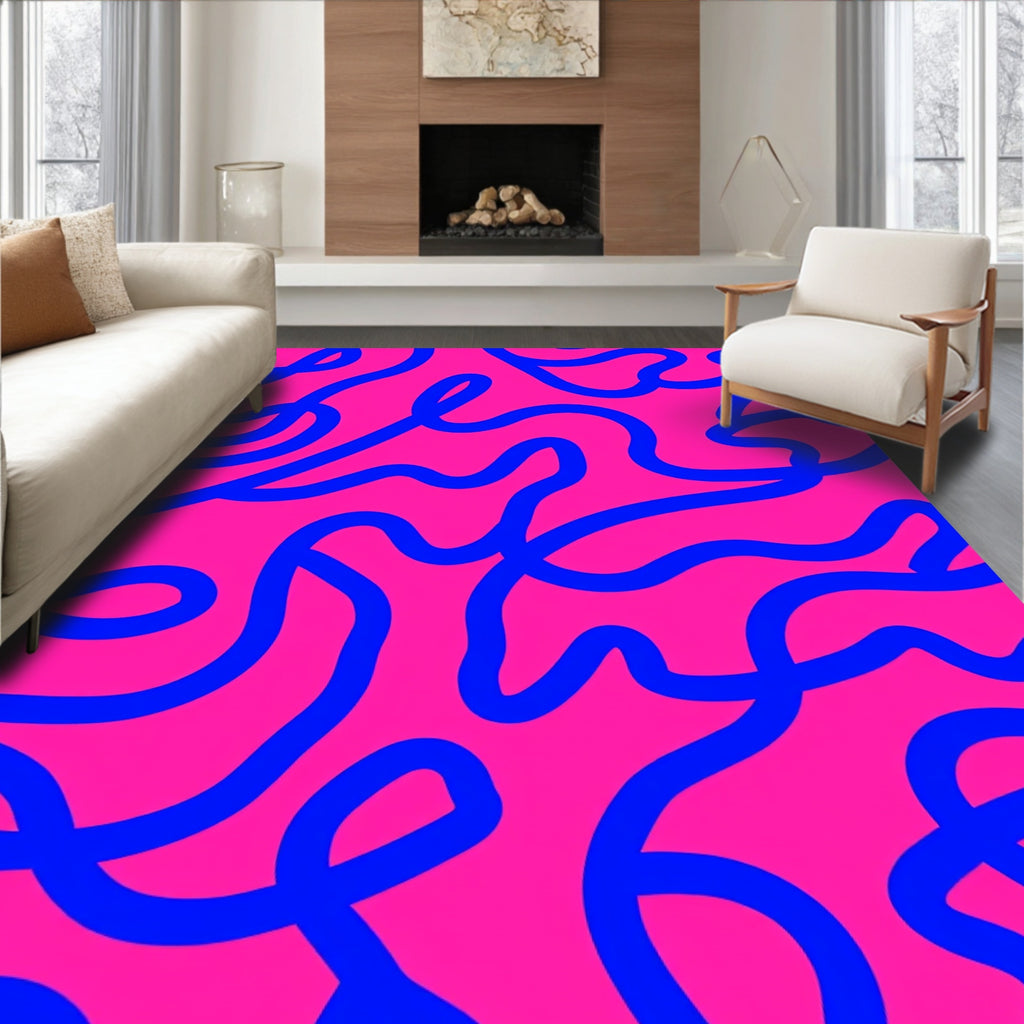 Bold Blue Abstract Line Design Rug