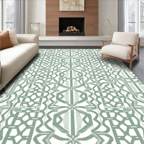 Art Deco Green Geometric Pattern Rug