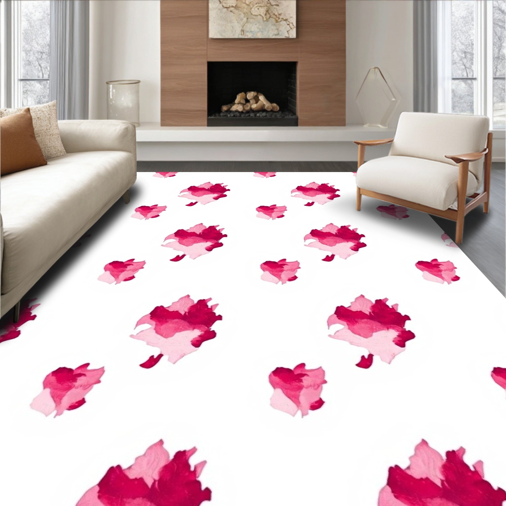 Abstract Pink Floral Watercolor Pattern Rug