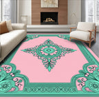 Fancy Teal Floral Frame Design Rug