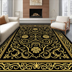 Elaborate Golden Floral Filigree Design Rug