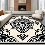 Elegant Black White Mandala Pattern Rug
