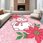 Pink Snowman with Poinsettia Snowflakes Rug