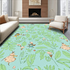 Whimsical Teal Leaf and Figure Design Rug