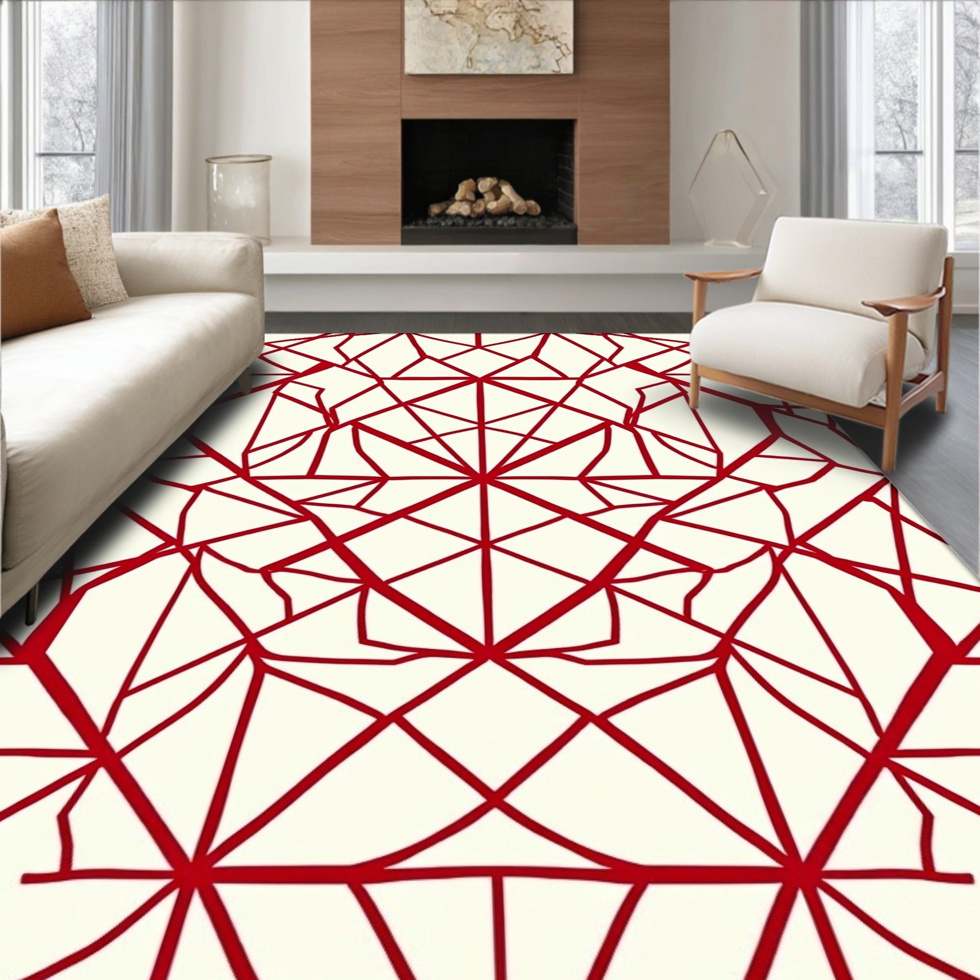 Crimson Geometric Intersecting Lines Rug