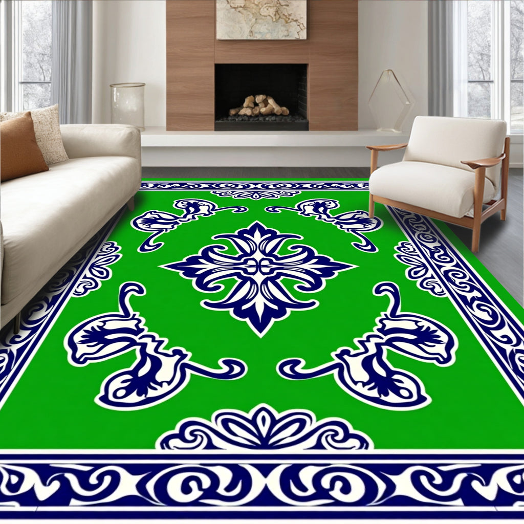 Bright Green Floral Swirl Pattern Rug