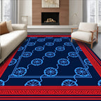Red Blue Floral Stripe Pattern Rug