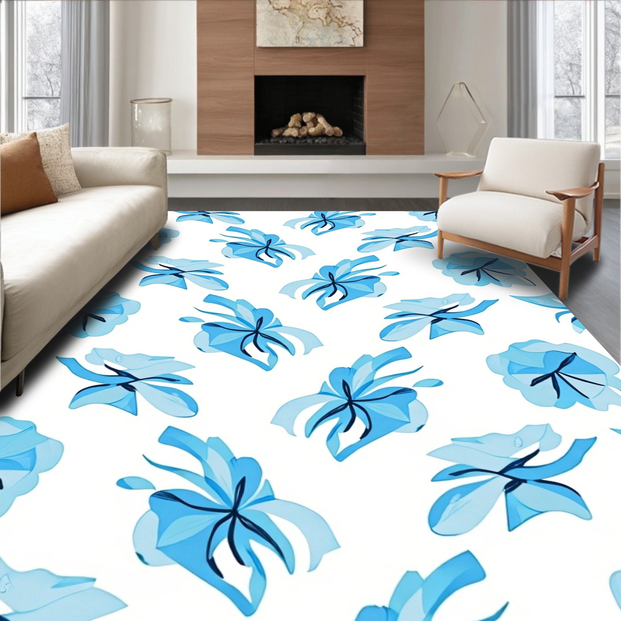 Blue Floral Abstract Pattern Style Rug