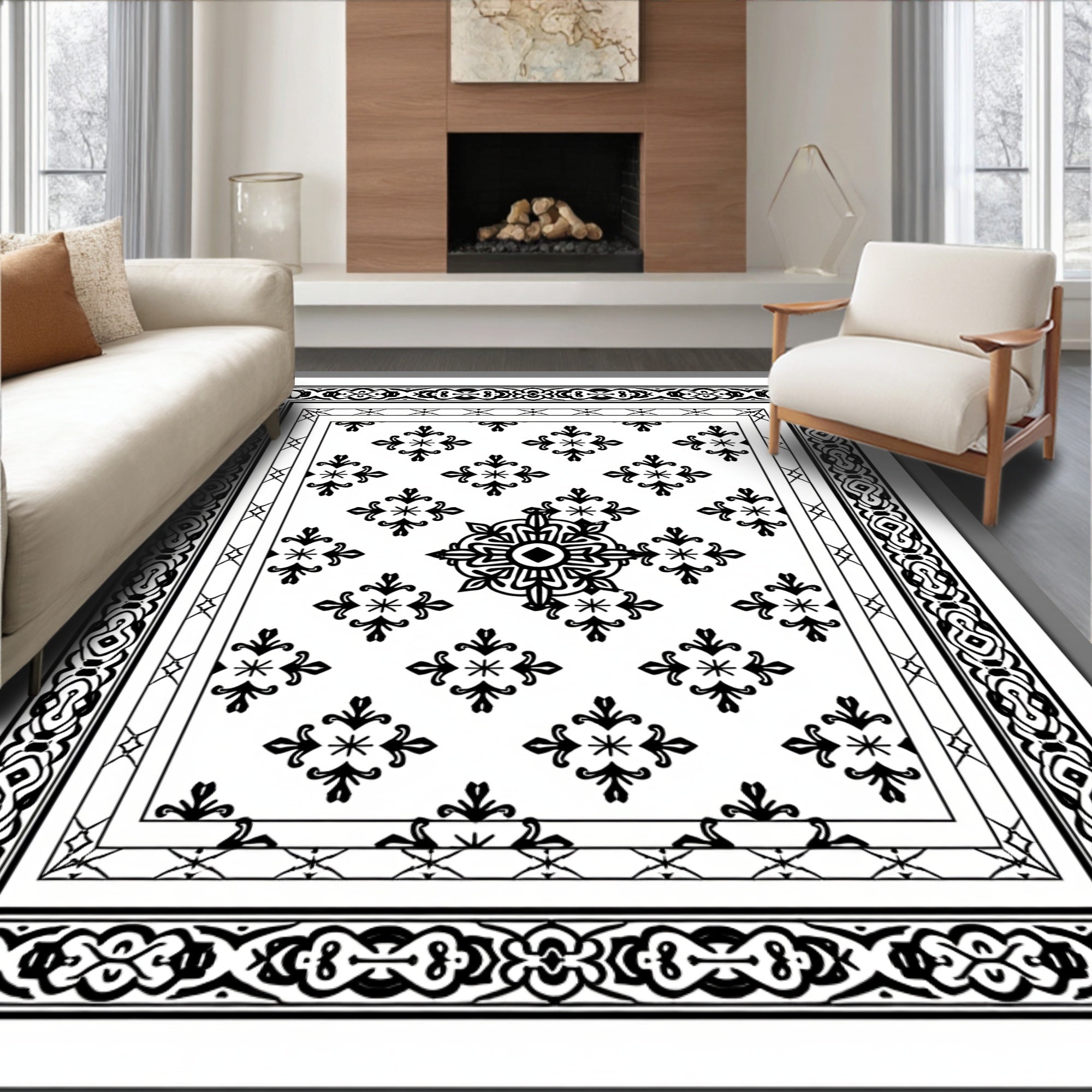 Classic Floral Border Design Rug