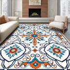 Orange Blue Floral Mandala Design Rug