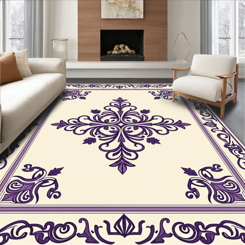 Elegant Floral Scroll Work Design Rug