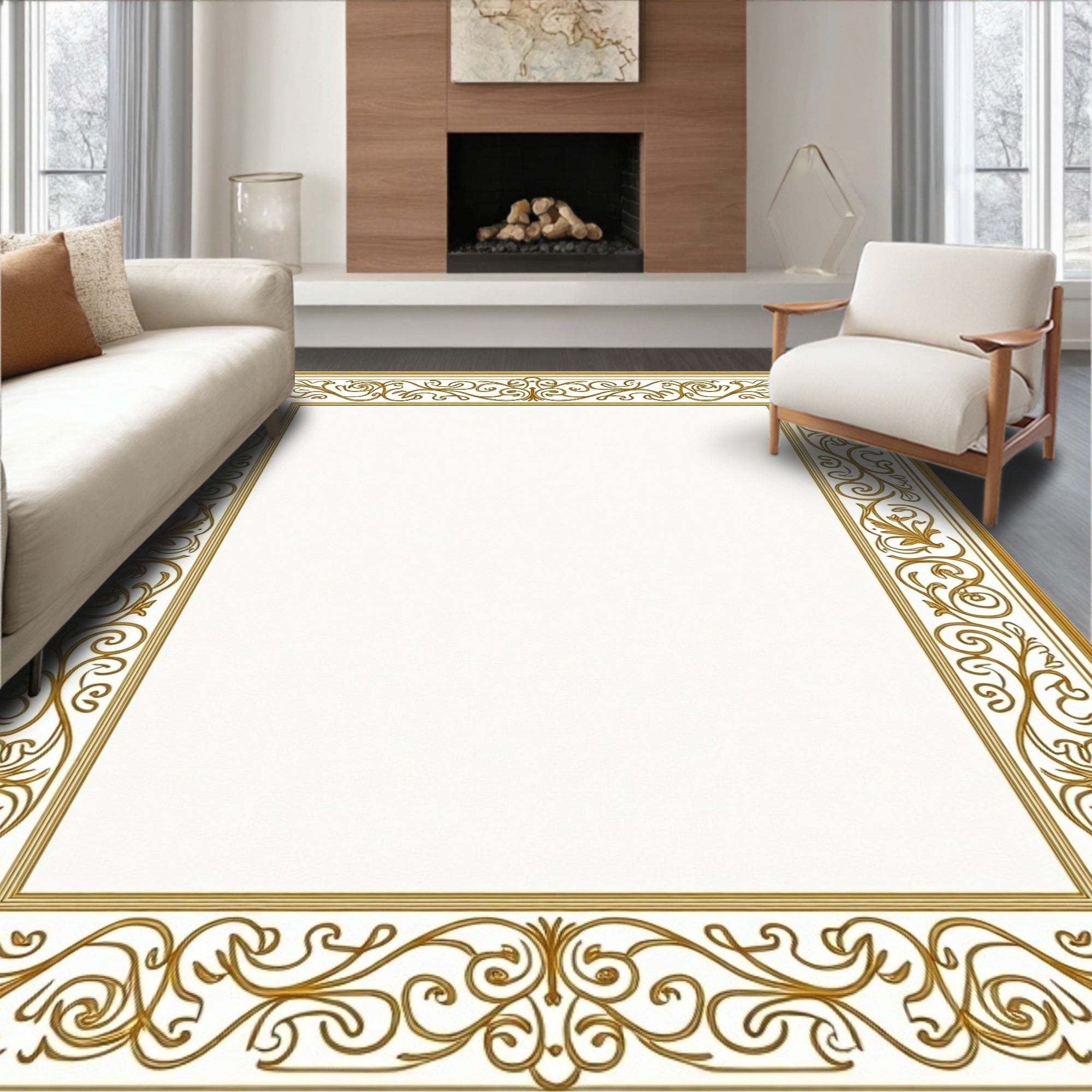 Ornate Gold Swirl Pattern Rug