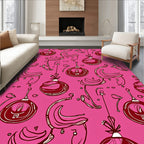 Pink Holiday Ornaments Line Art Rug