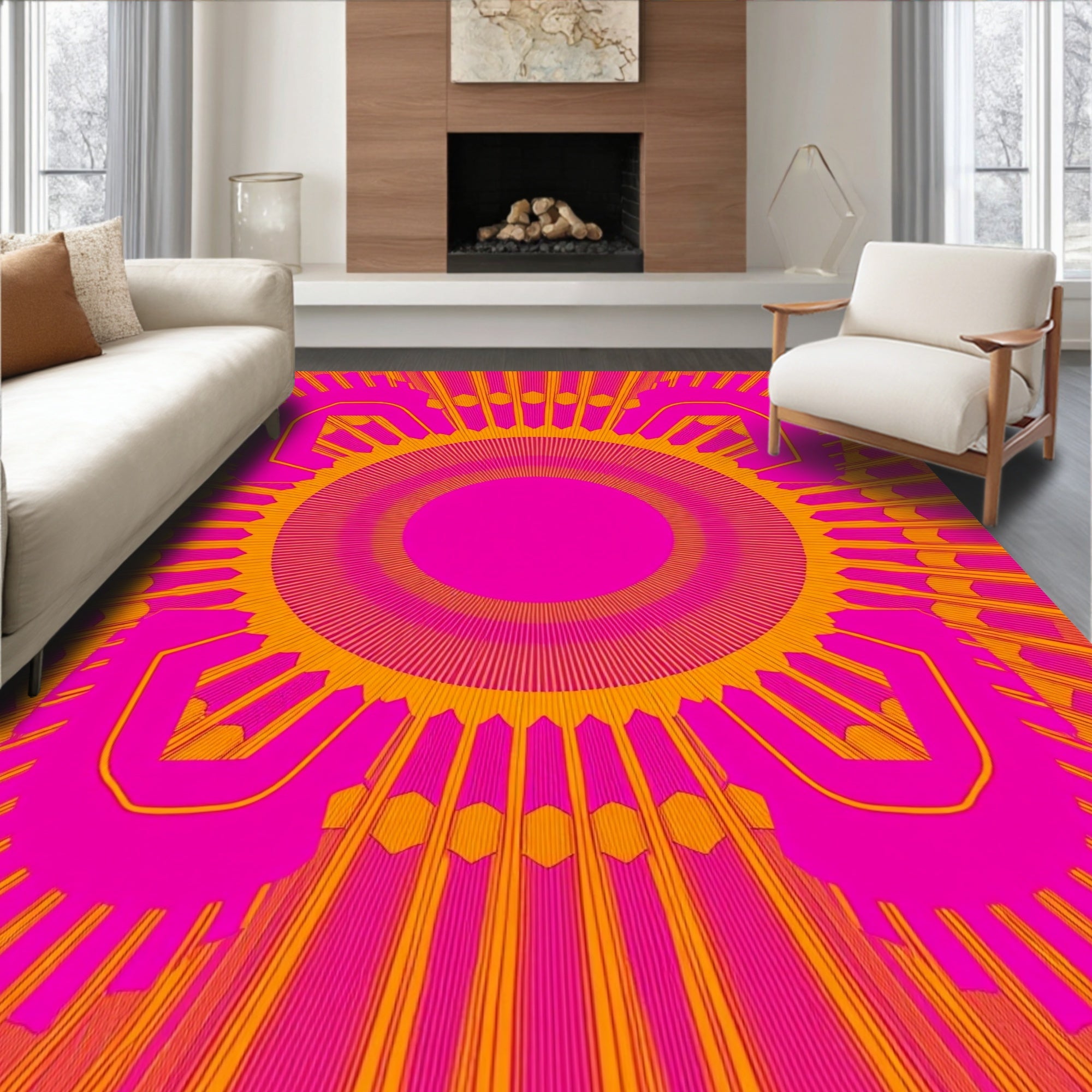 Radiant Geometric Sun And 4 Arms Rug