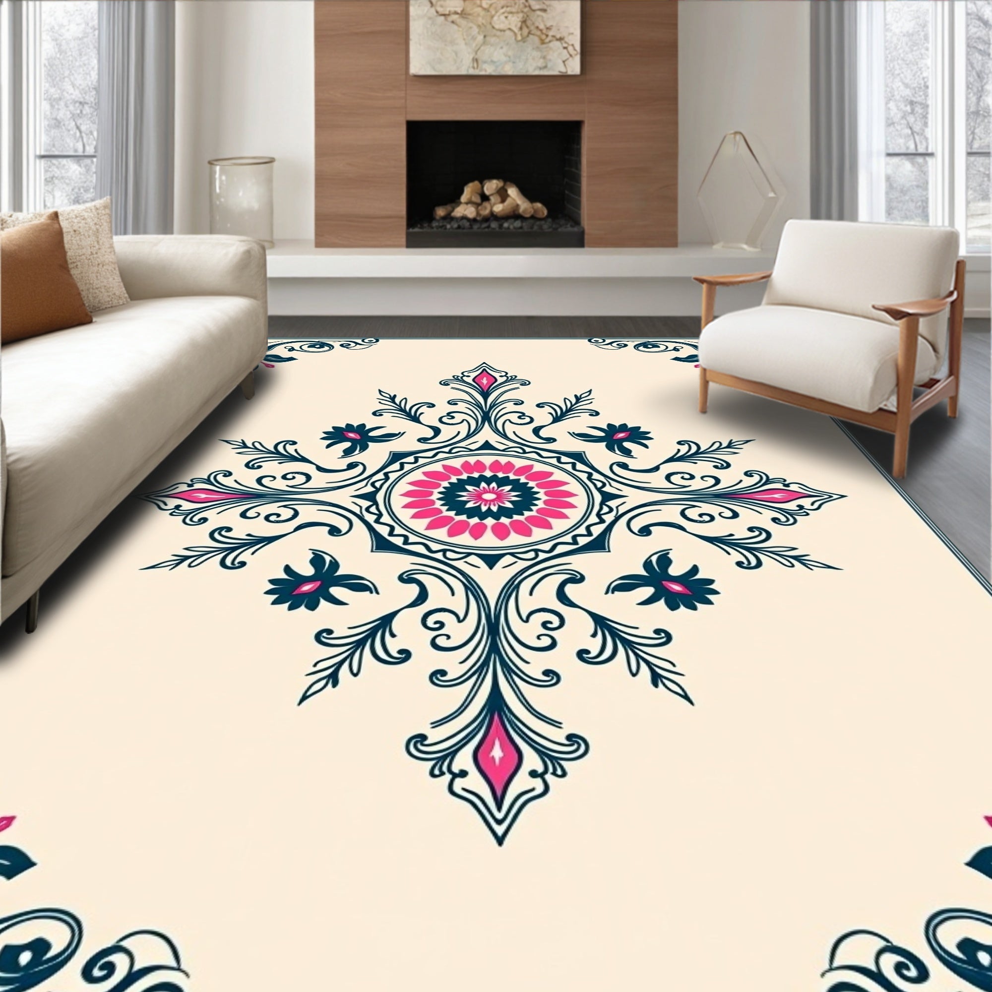 Intricate Floral Medallion Design Rug