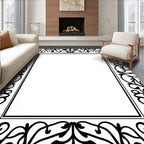 Black Vintage Floral Scroll Border Rug