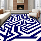 Bold White Navy Geometric Maze Design Rug