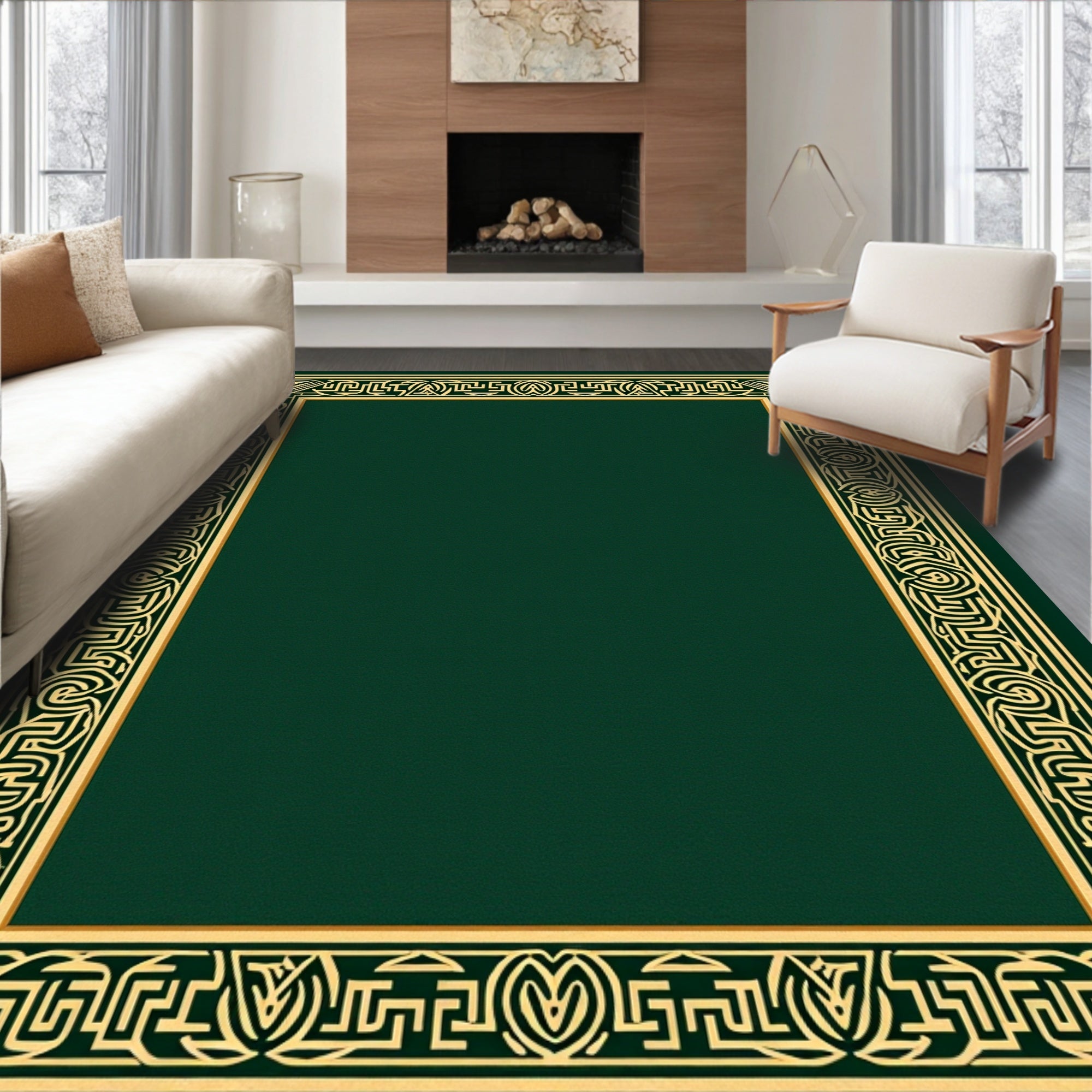 Intricate Gold Border Deco Rug