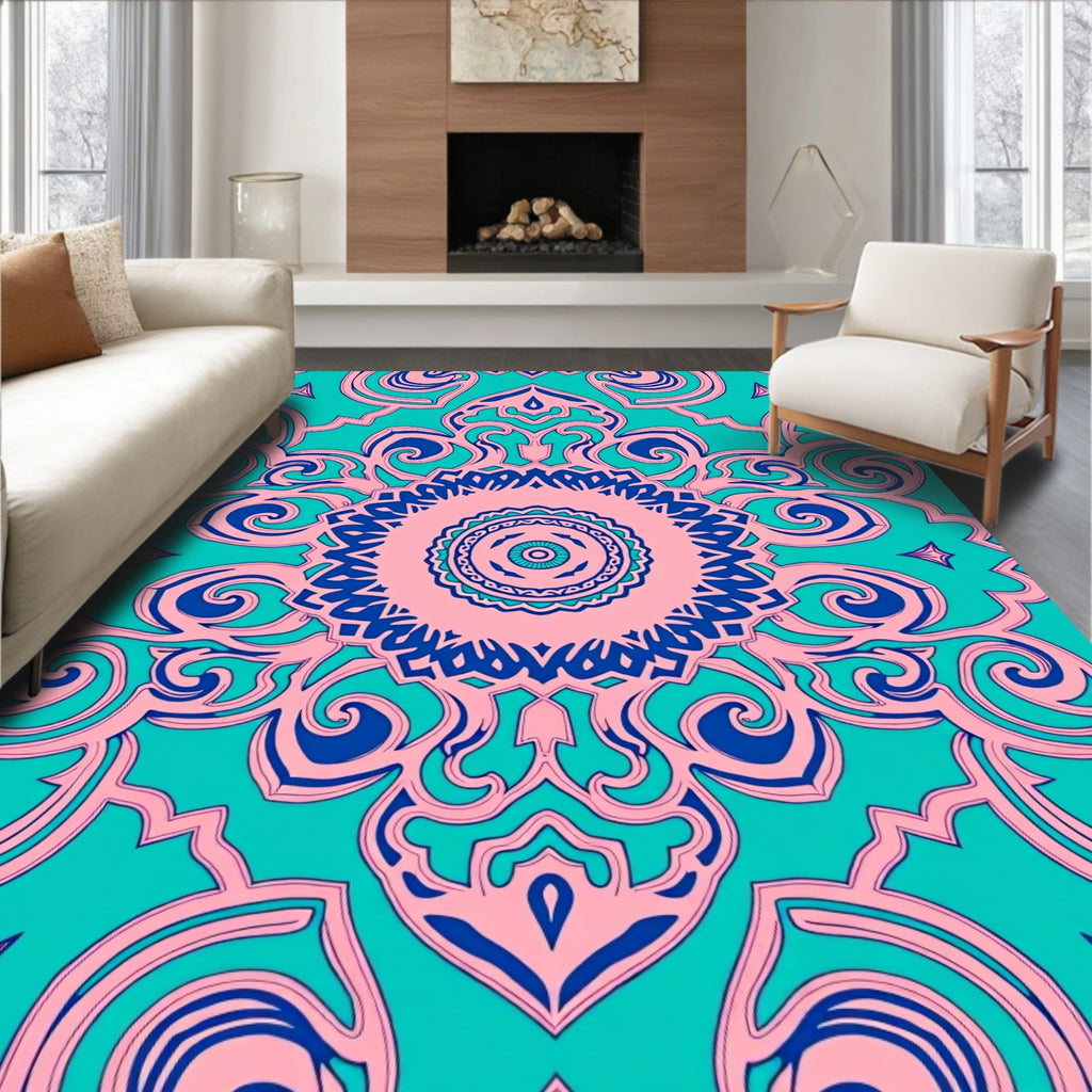 Retro Circular Floral Medallion Rug