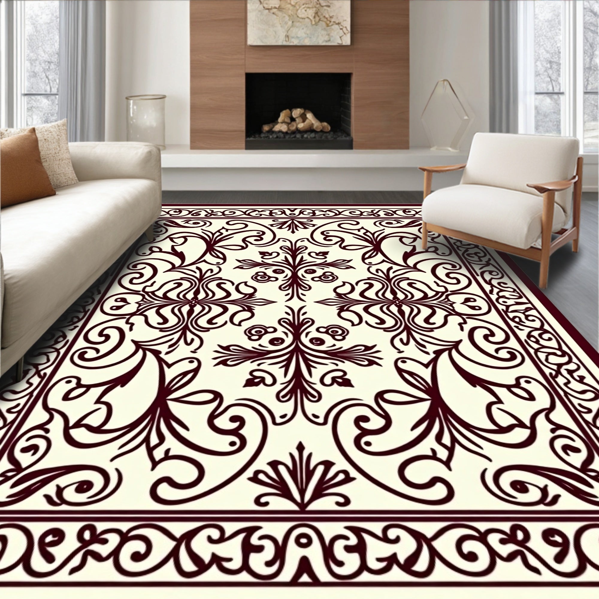 Traditional Floral Scrollwork Decorative Pattern Rug