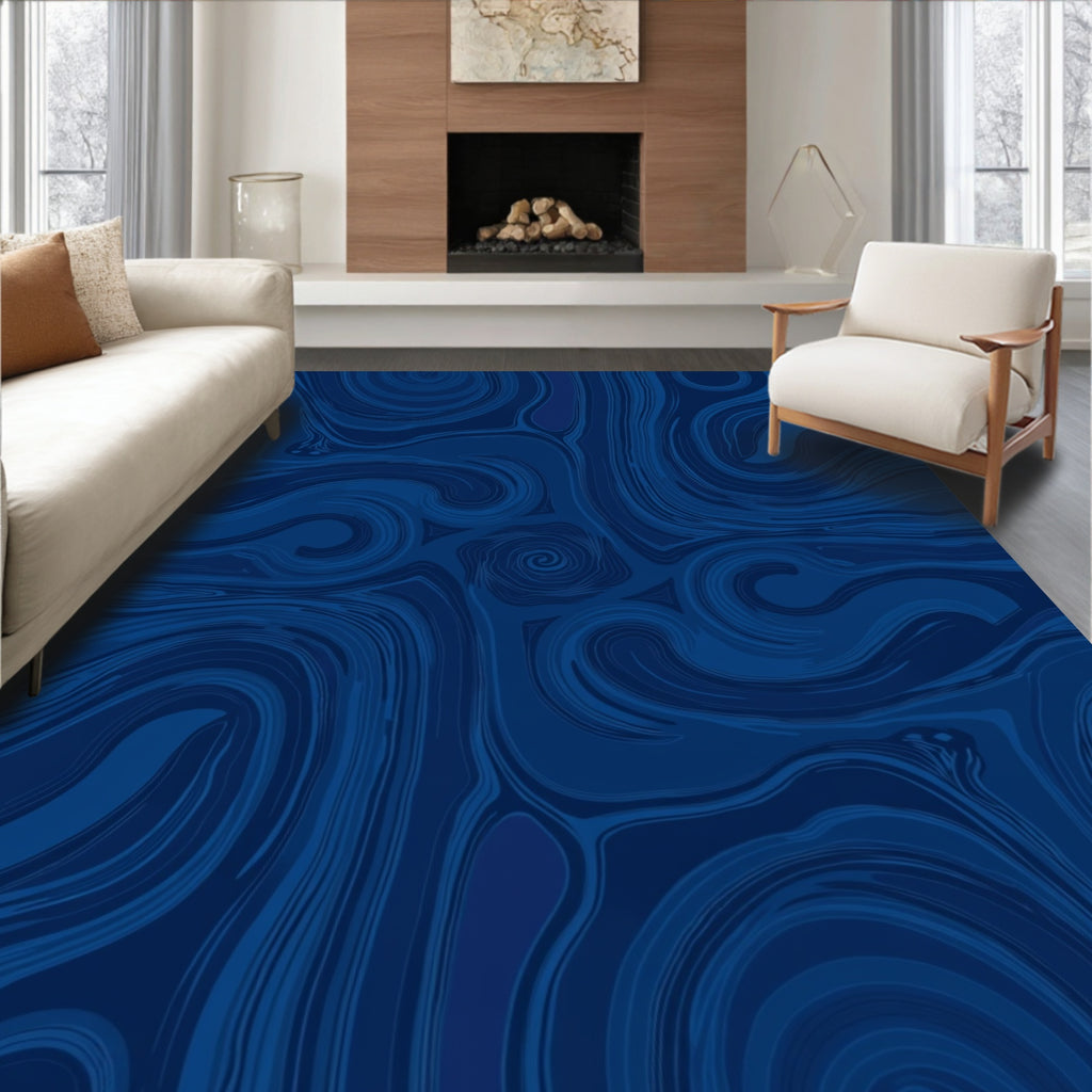 Deep Blue Swirl Marble Pattern Rug