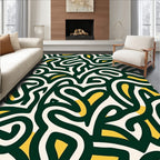 Abstract Swirls Dark Green Gold Rug