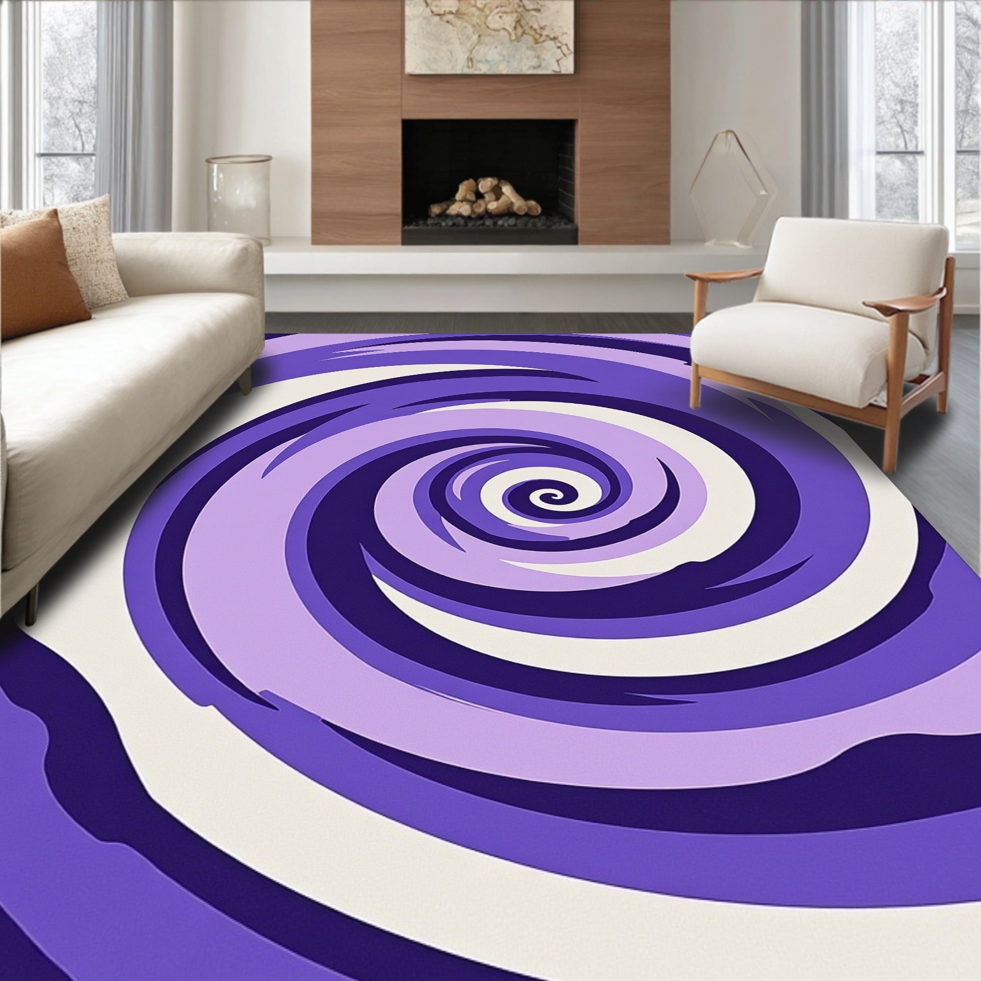 Purple Swirl Patterned Abstract Rug