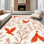 Vibrant Red Birds and Branches Pattern Rug