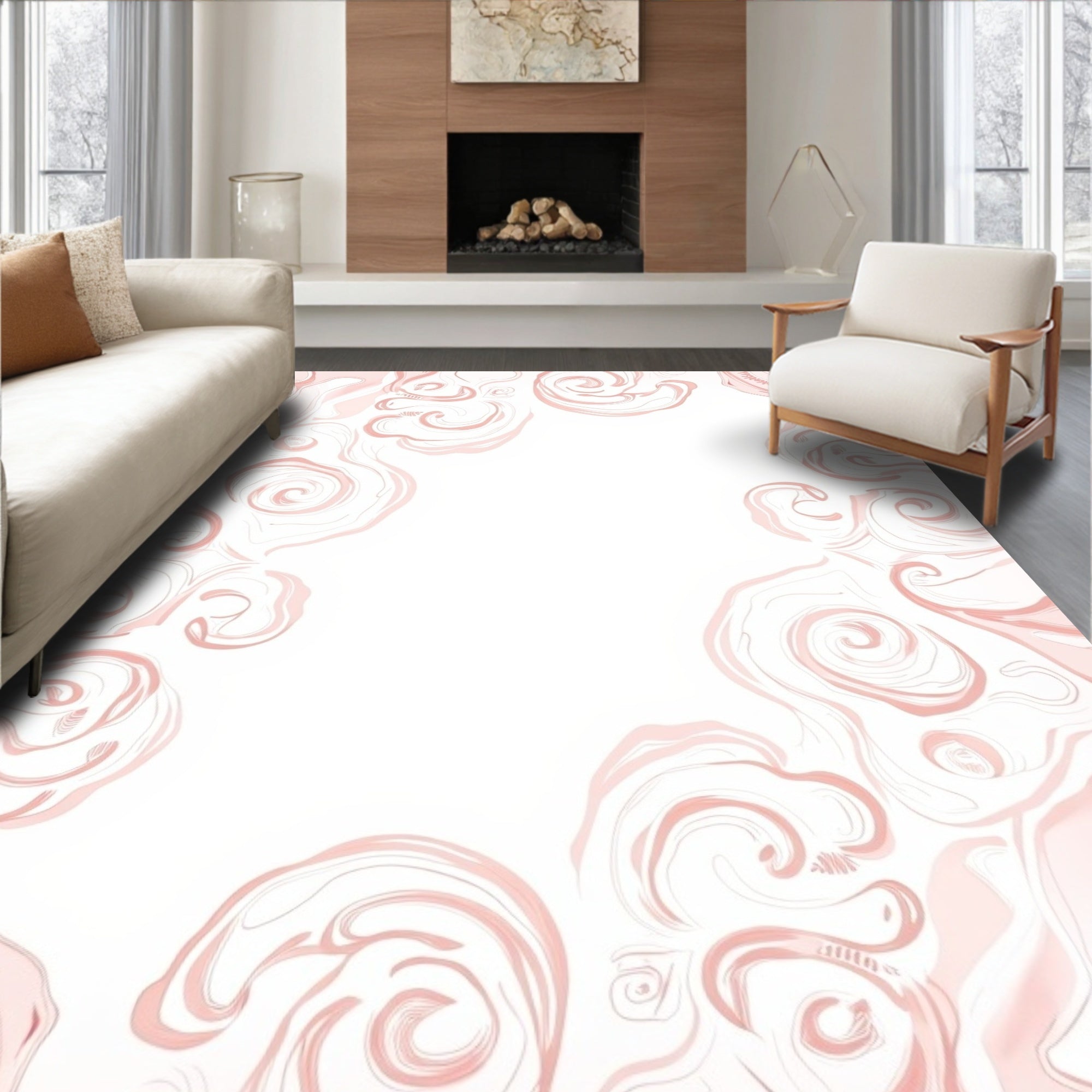 Soft Pink Swirl Pattern Design Rug