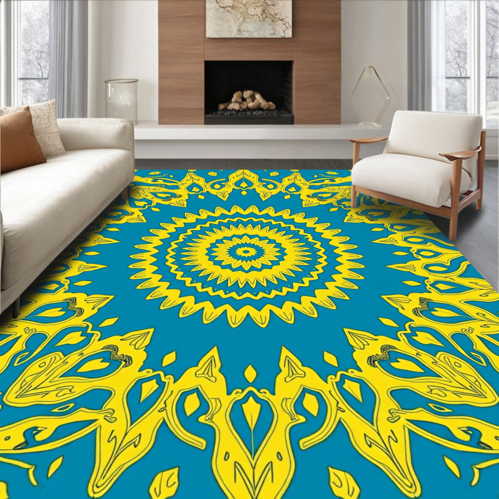 Yellow Sunburst Mandala Pattern Rug