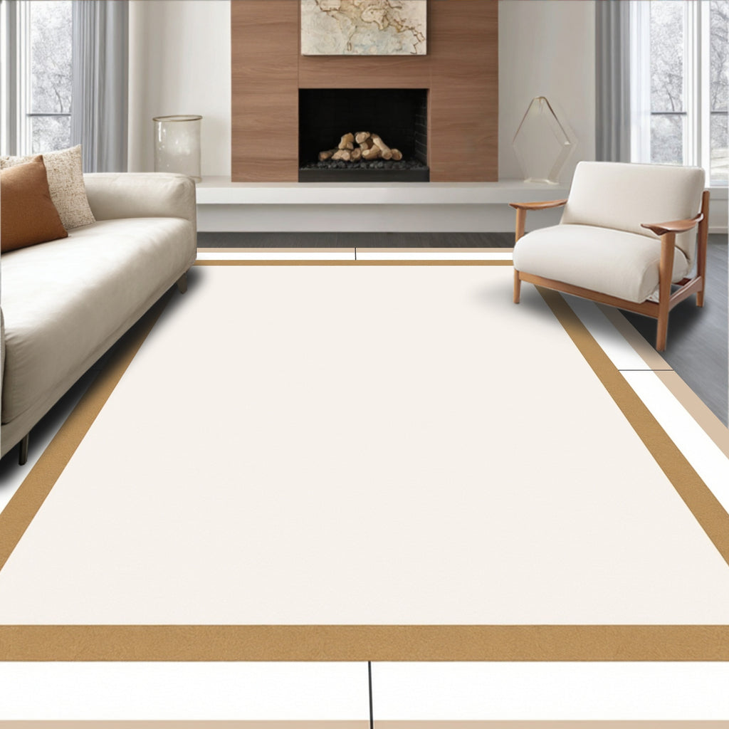 Minimalist Cream Tan Border Rug
