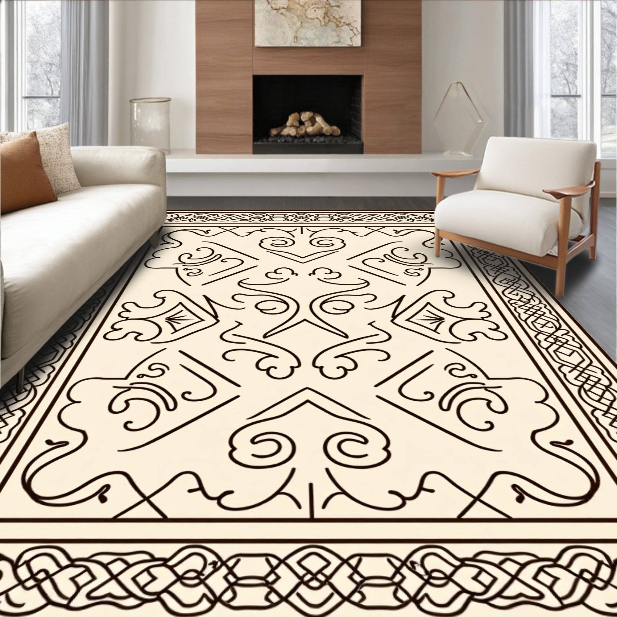 Classic Intricate Scrollwork Border Design Rug