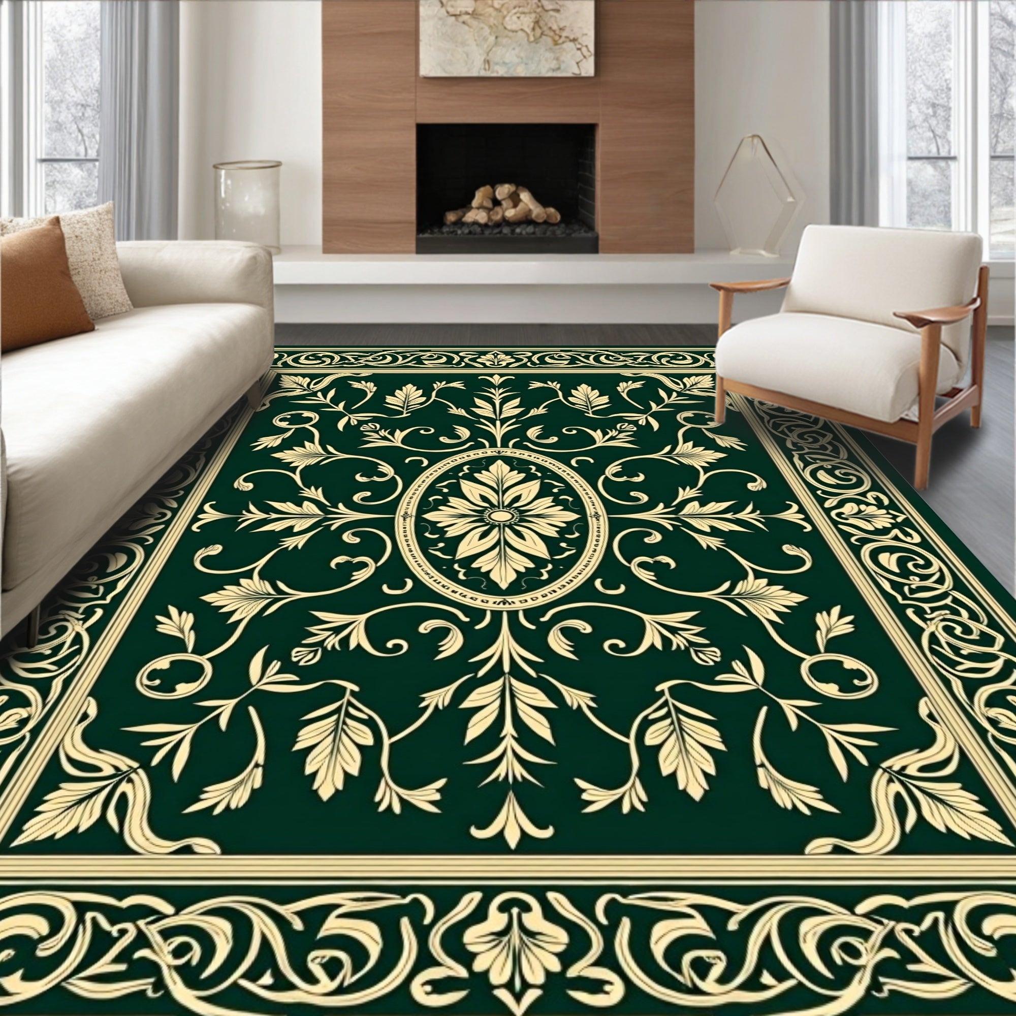 Ornate Floral Scroll Motif Rug