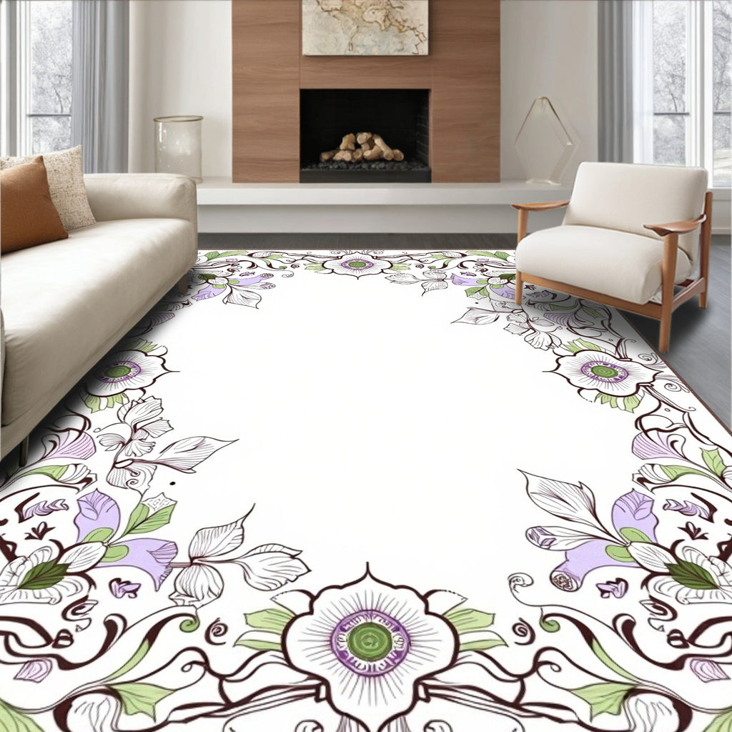 Ornate Lavender Botanical Swirls Rug