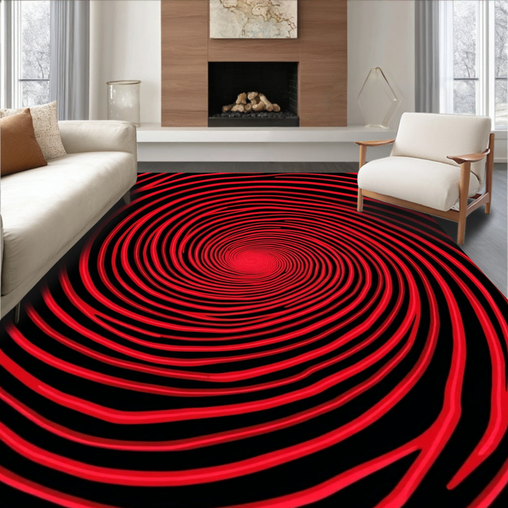 Red Swirl Patterned Dynamic Rug