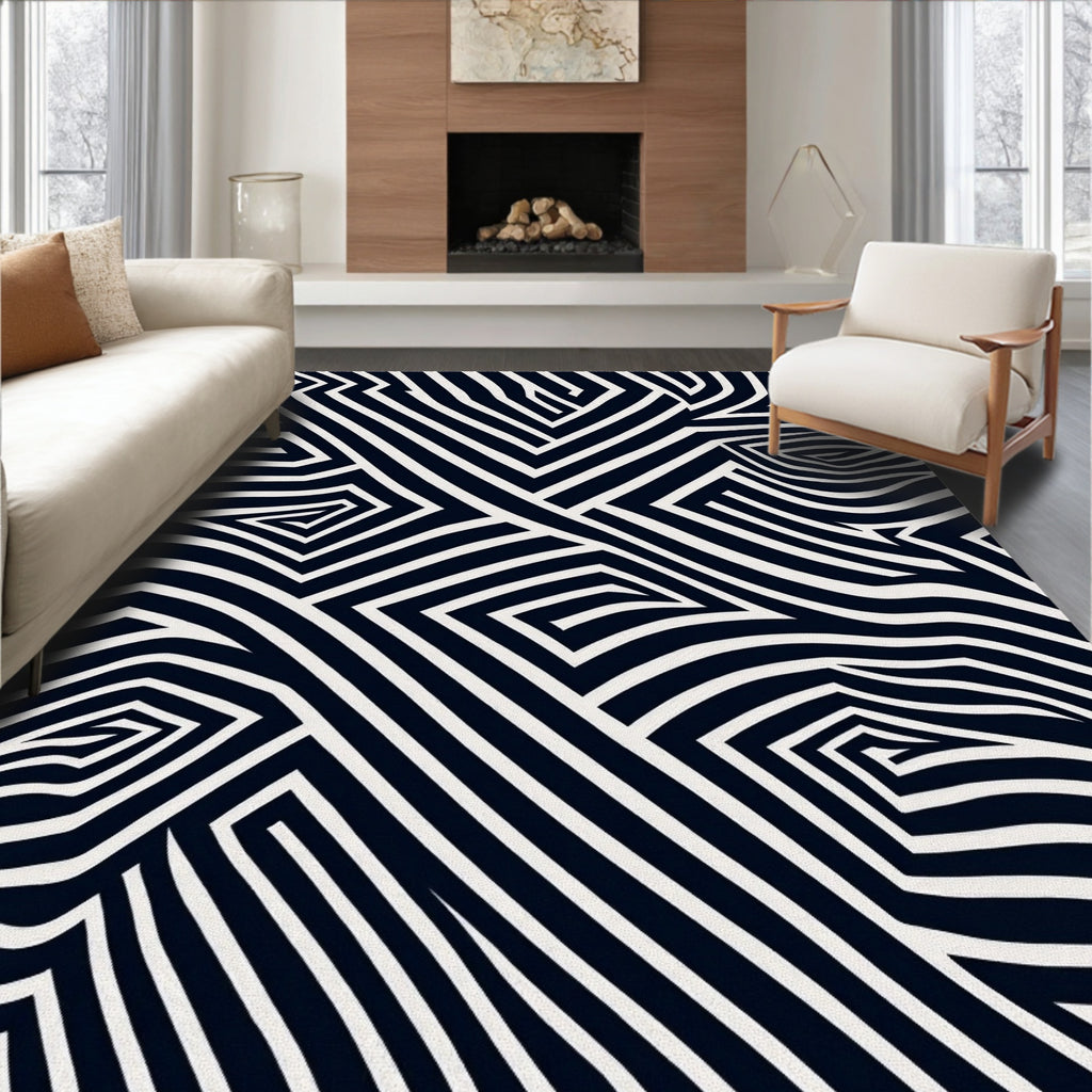 Abstract Geometric Striped Maze Design Rug
