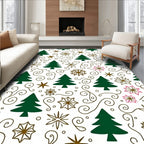 Festive Green Fir Tree Snowflake Swirl Rug