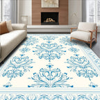 Classic Floral Damask Blue Pattern Rug