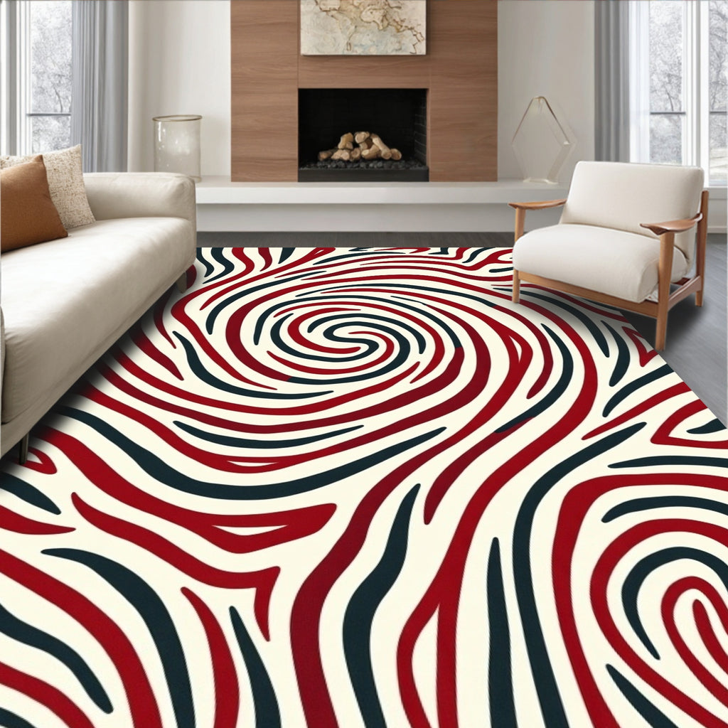 Crimson Navy Swirl Animal Print Rug