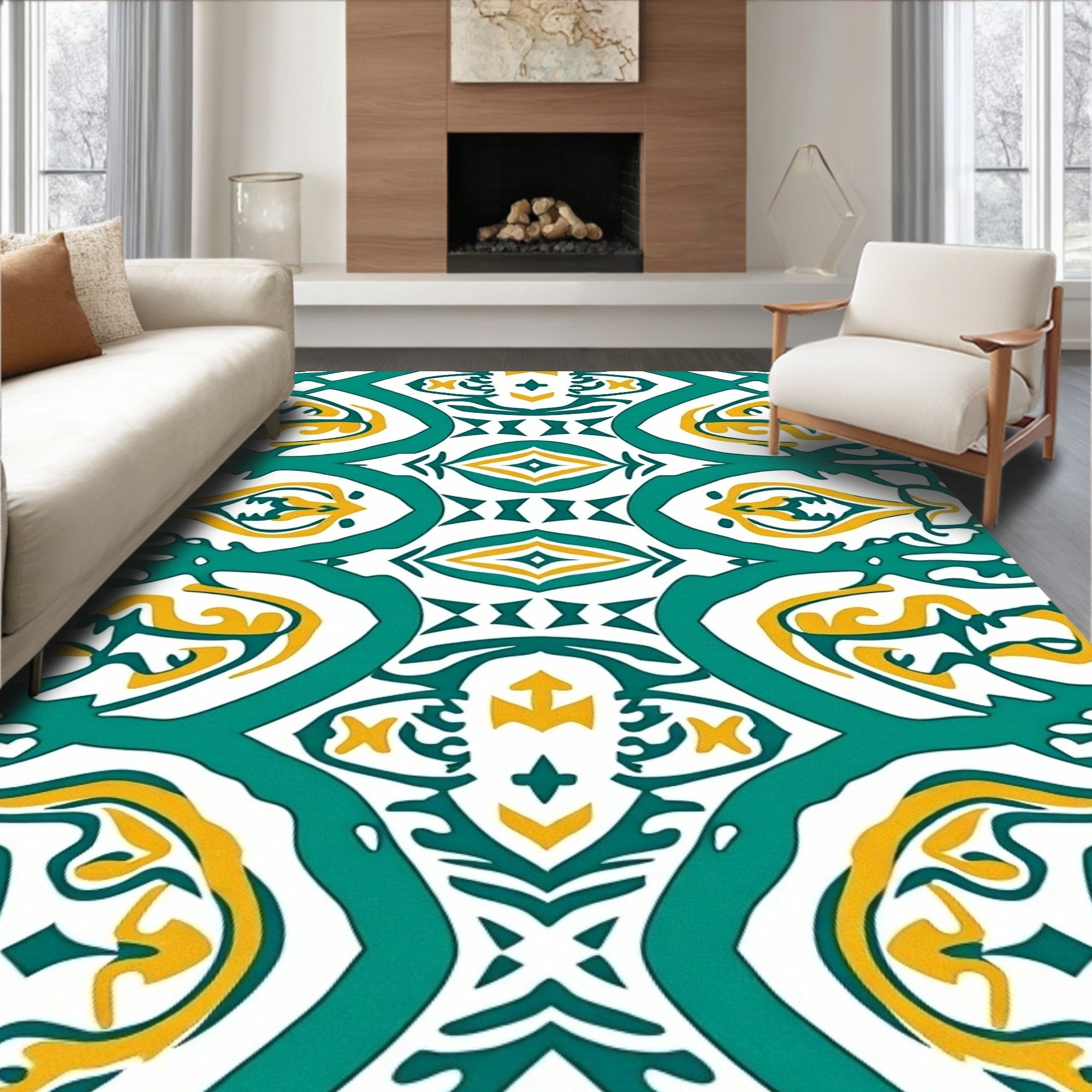 Teal Yellow Abstract Pattern Rug