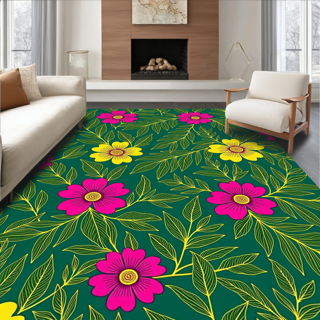 Vibrant Floral Branches Pattern Rug