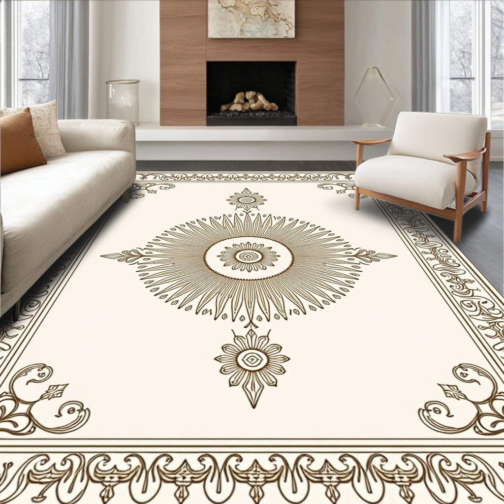 Ornate Sunburst And Floral Pattern Rug