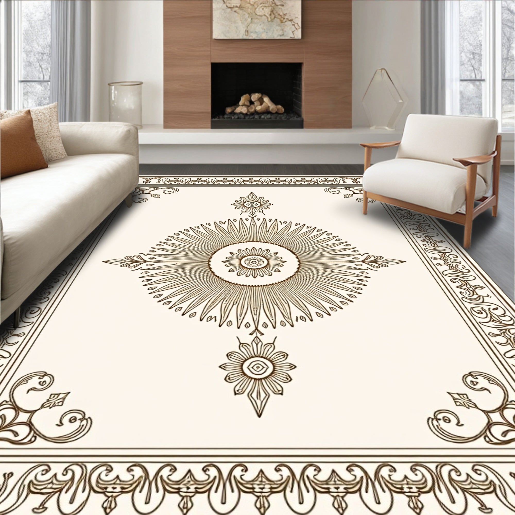 Ornate Sunburst And Floral Pattern Rug