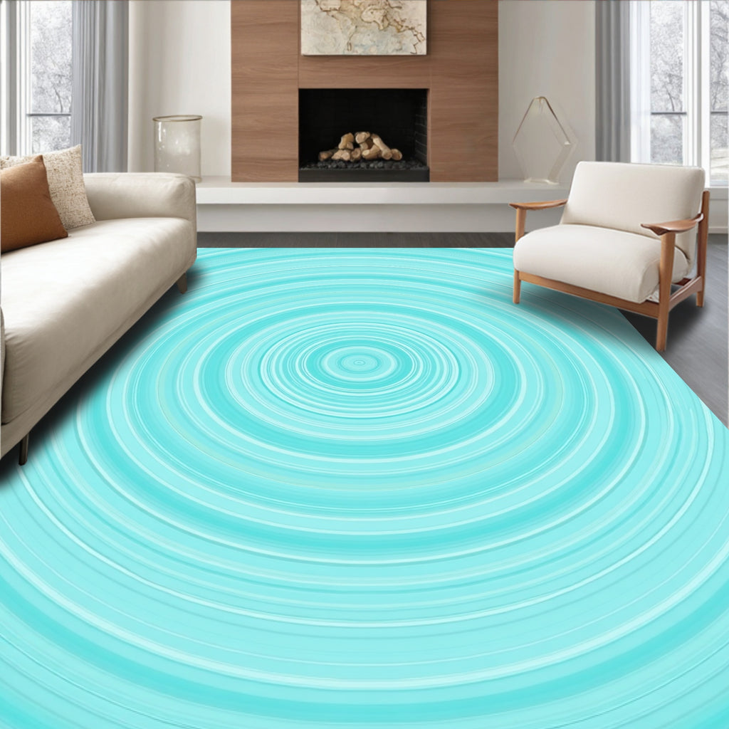 Cool Blue Concentric Circle Design Rug