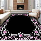 Pink Floral Vine Border Design Rug