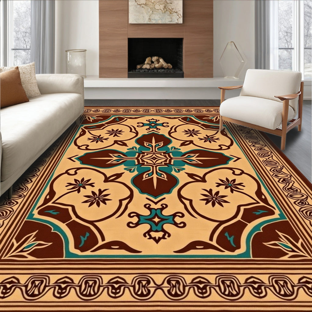 Ornate Floral Patterned Medallion Rug