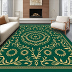 Emerald Green Gold Filigree Medallion Rug