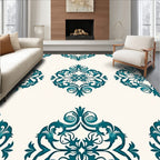 Regal Teal Scrollwork Damask Rug