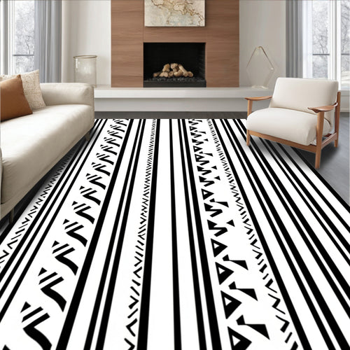 Black White Vertical Striped Geometric Rug